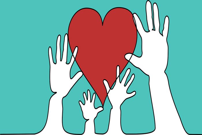 line art illustration of hands reaching toward heart - family therapy